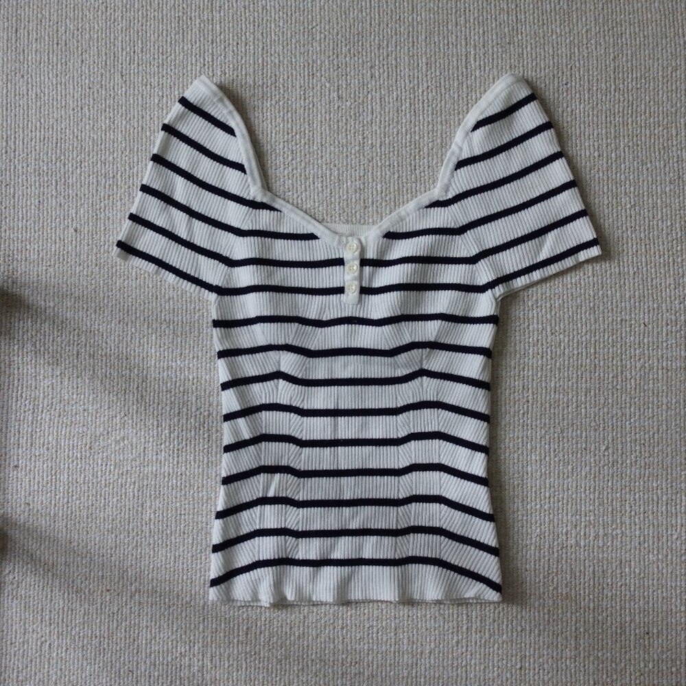 Anthropologie Maeve Sweetheart Top - Black White Stripe - Size S